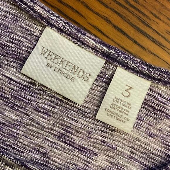 Weekends By Chico's 3 Metallic Purple Long Sleeve Holiday Seasonal Floral Blouse - Picture 3 of 10